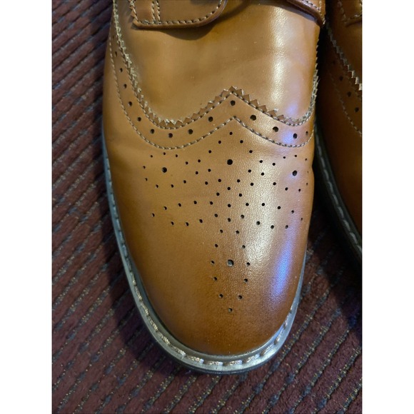 Jousen Milan Dress Shoes Mens Size 9 Yellow Brown Leather Wing Tip Oxfords - Picture 4 of 16